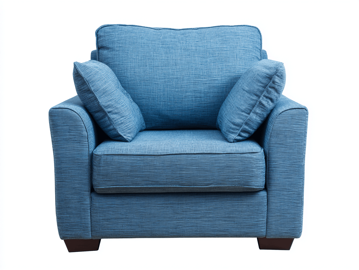 Fauteuil en tissu – bleu – avec coussins assortis