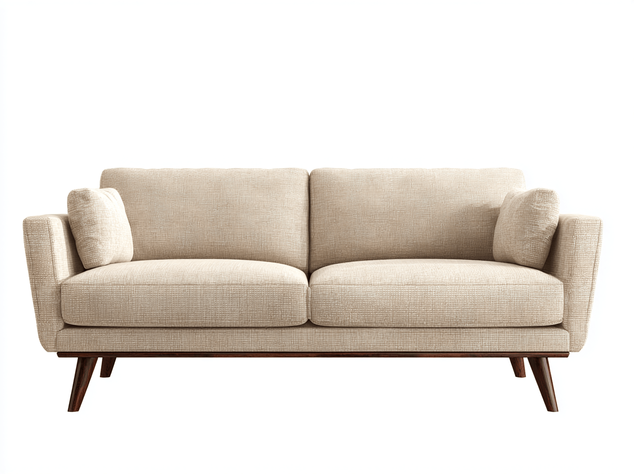 Canapé 2 places – tissu – beige – style moderne avec pieds en bois foncé