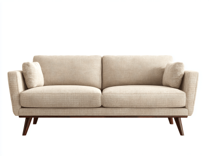 Canapé 2 places – tissu – beige – style moderne avec pieds en bois foncé