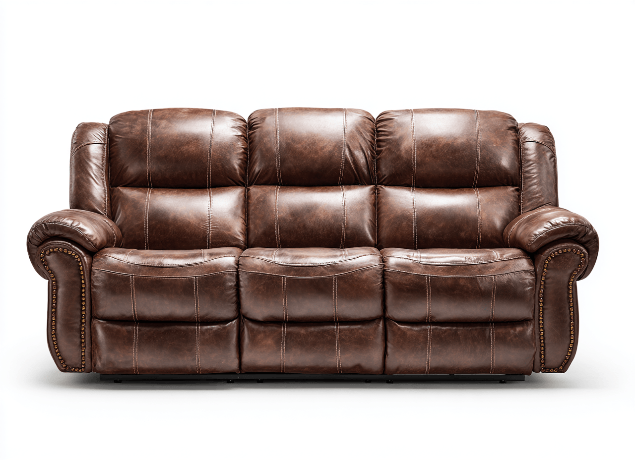 Canapé 3 places en cuir synthétique – marron – accoudoirs cloutés