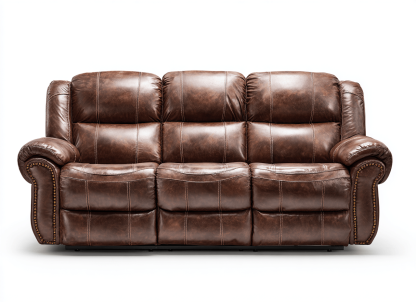 Canapé 3 places en cuir synthétique – marron – accoudoirs cloutés