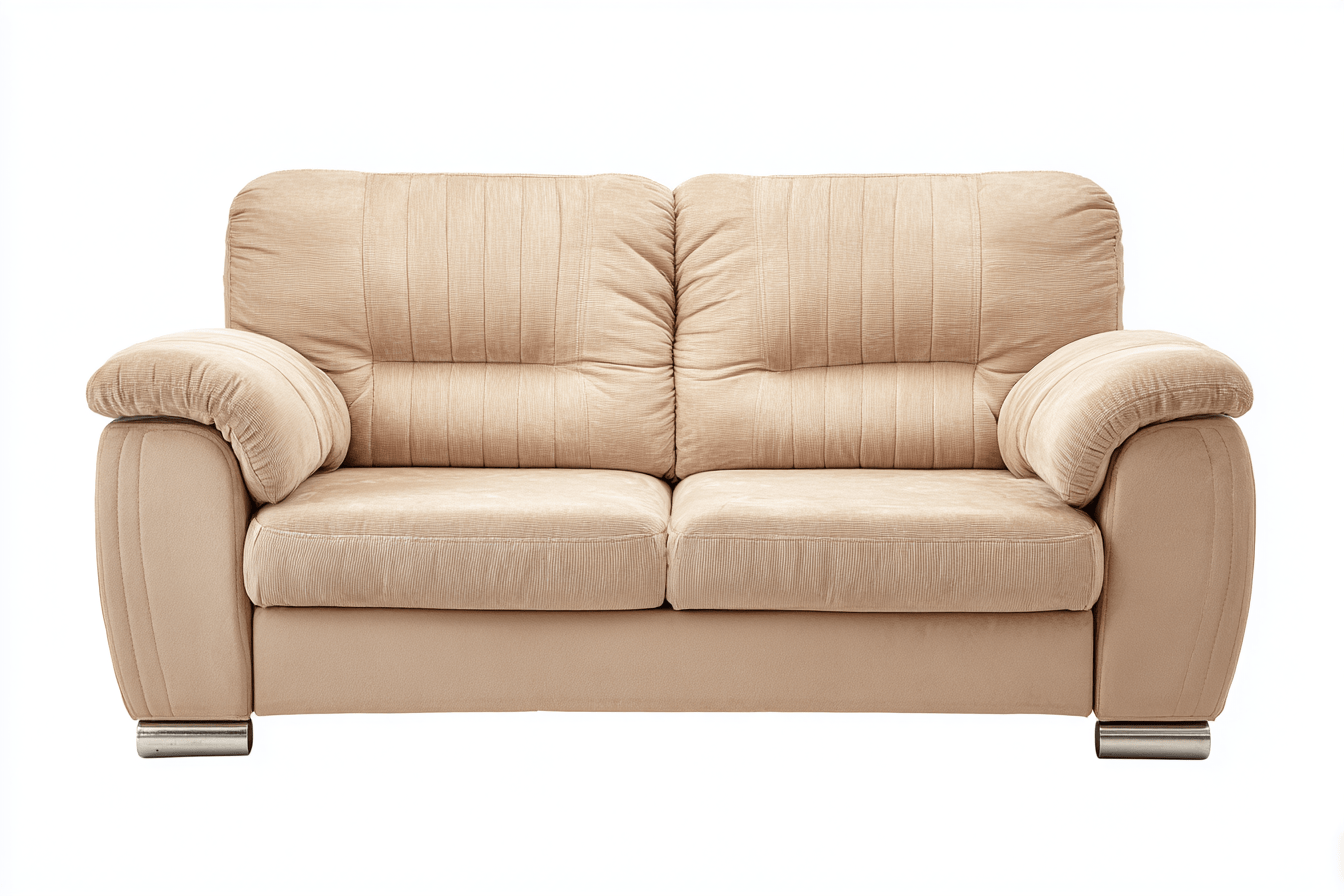 Canapé 2 places en tissu côtelé – beige – accoudoirs rembourrés et pieds métalliques