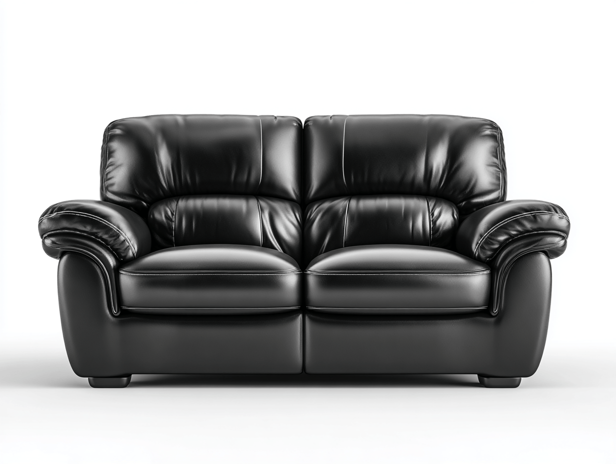 Canapé 2 places – cuir synthétique noir – dossier et accoudoirs ultra rembourrés