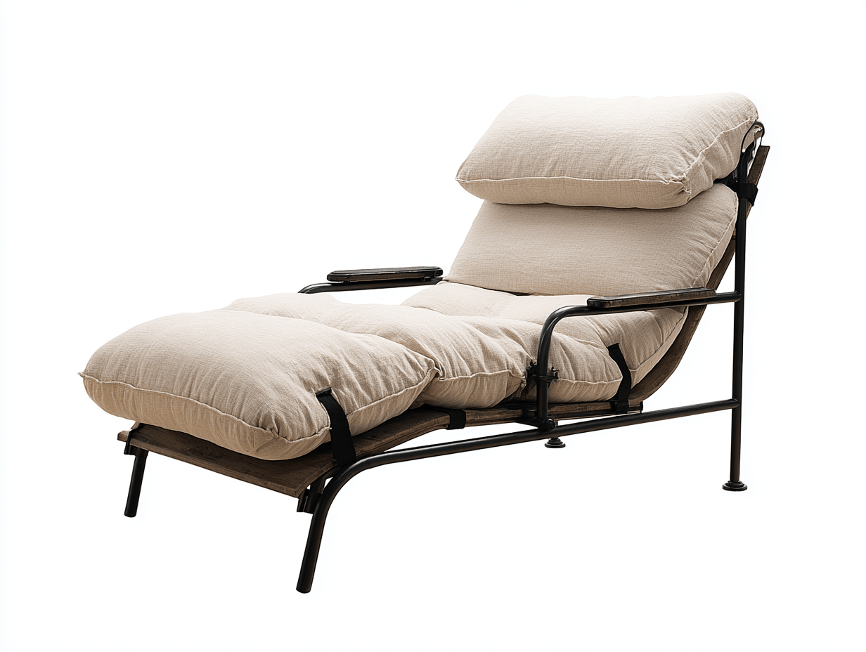 Chaise longue en tissu – beige – dossier inclinable avec cadre métallique noir