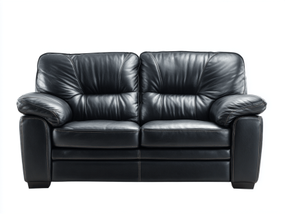 Canapé 2 places – similicuir noir – accoudoirs rembourrés