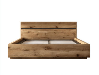 Lit double en bois chêne – finition naturelle – tête de lit large moderne