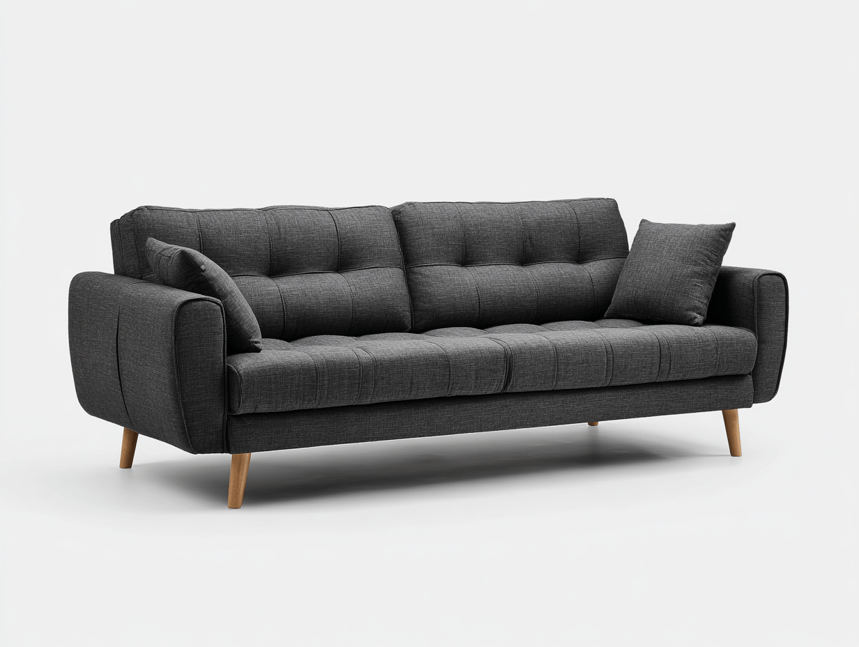 Canapé 3 places – tissu – gris foncé – style scandinave avec pieds en bois