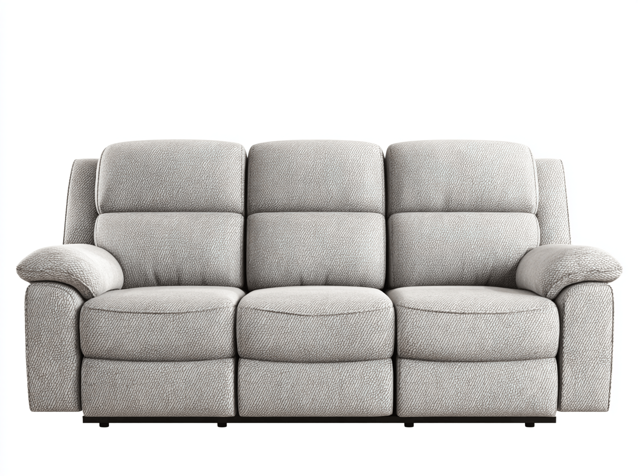 Canapé trois places - tissu gris clair - style relax moderne avec coussins séparés et accoudoirs rembourrés