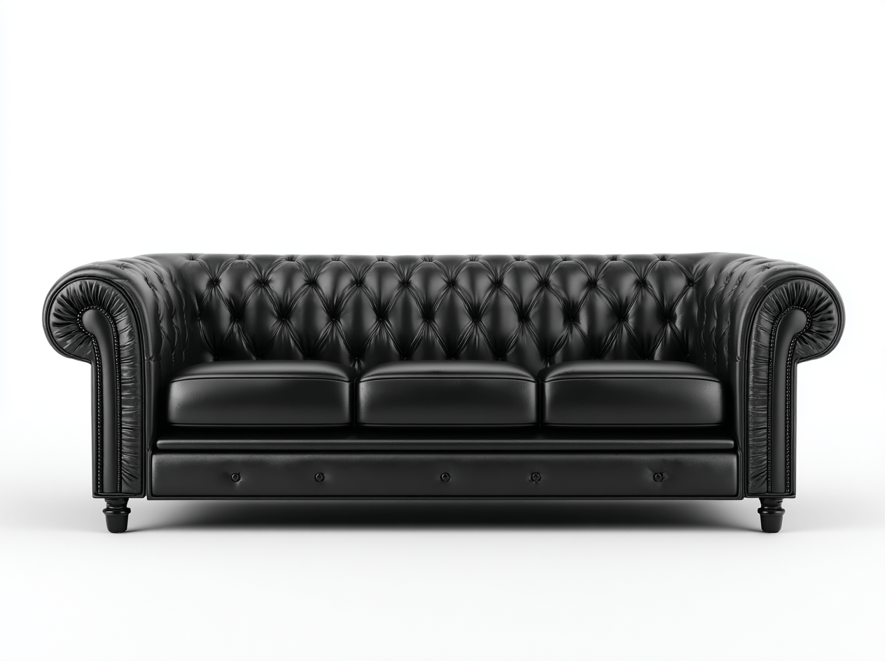 Canapé 3 places en cuir synthétique – noir – style Chesterfield capitonné