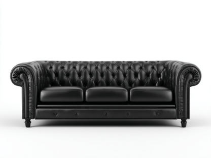 Canapé 3 places en cuir synthétique – noir – style Chesterfield capitonné