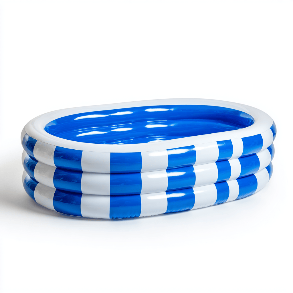 Piscine gonflable ovale – PVC – blanc/bleu – design rayé pour jardin ou balcon