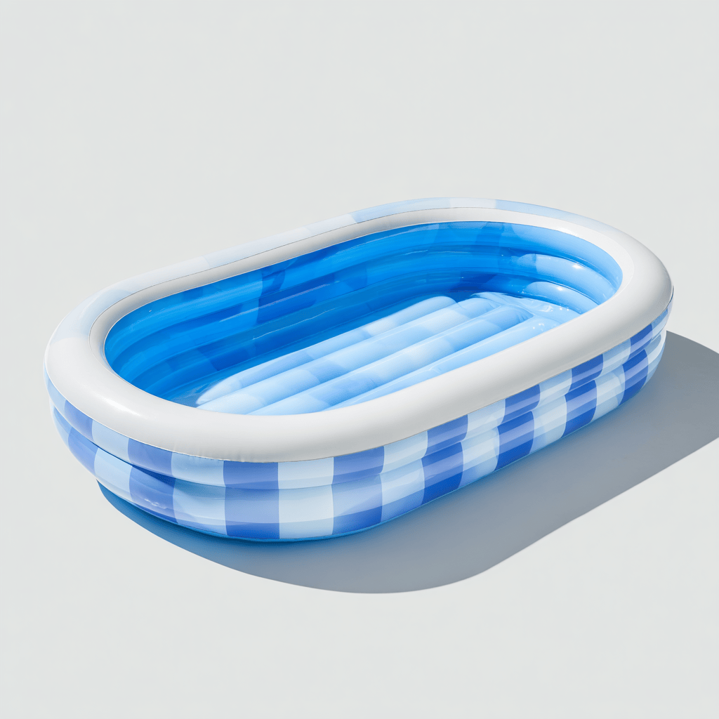 Piscine gonflable ovale – PVC – bleu/blanc à carreaux – pour enfants