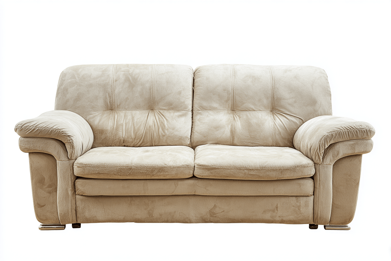 Canapé 2 places en tissu – beige – dossier haut et accoudoirs rembourrés