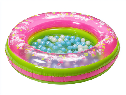 Piscine gonflable ronde pour enfants – PVC – rose/vert – motifs floraux – pour jardin