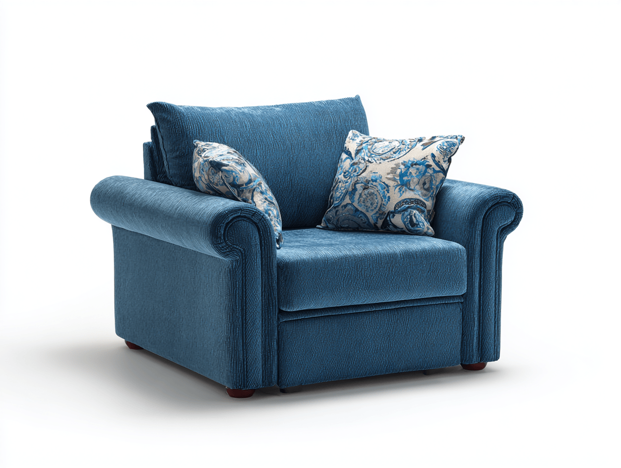 Fauteuil en tissu – bleu – style classique avec coussins décoratifs