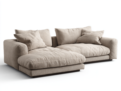 Canapé d'angle modulable en tissu lin beige – avec méridienne intégrée et coussins amovibles