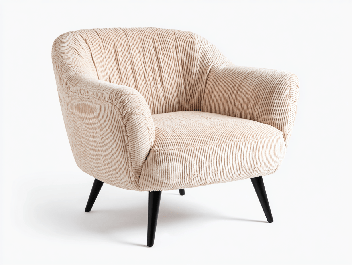 Fauteuil en velours côtelé – beige – avec pieds noirs