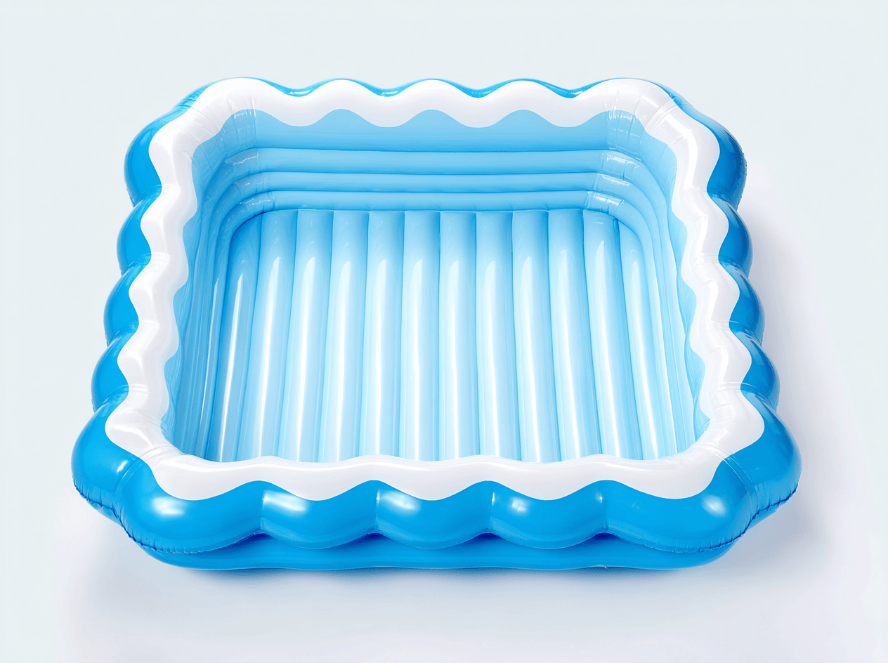 Piscine gonflable carrée pour enfants – PVC – bleu clair/bleu foncé/blanc – bord ondulé – pour jardin