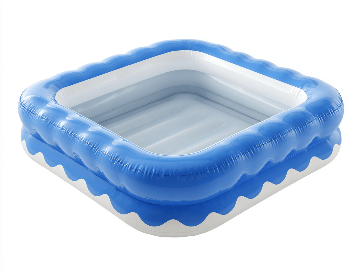 Piscine gonflable pour enfants – PVC – blanc/bleu – carrée à motif ondulé sur le pourtour