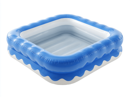 Piscine gonflable pour enfants – PVC – blanc/bleu – carrée à motif ondulé sur le pourtour