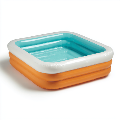 Piscine gonflable carrée – PVC – orange/turquoise/blanc – pour enfants