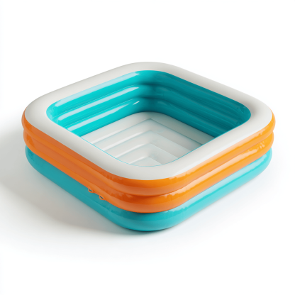 Piscine gonflable carrée – PVC – turquoise/orange/blanc – pour enfants
