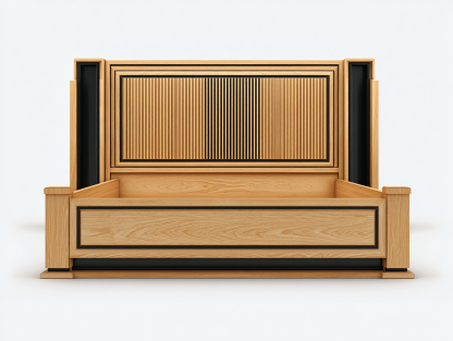 Lit double – chêne naturel et noir – design moderne avec tête de lit rainurée