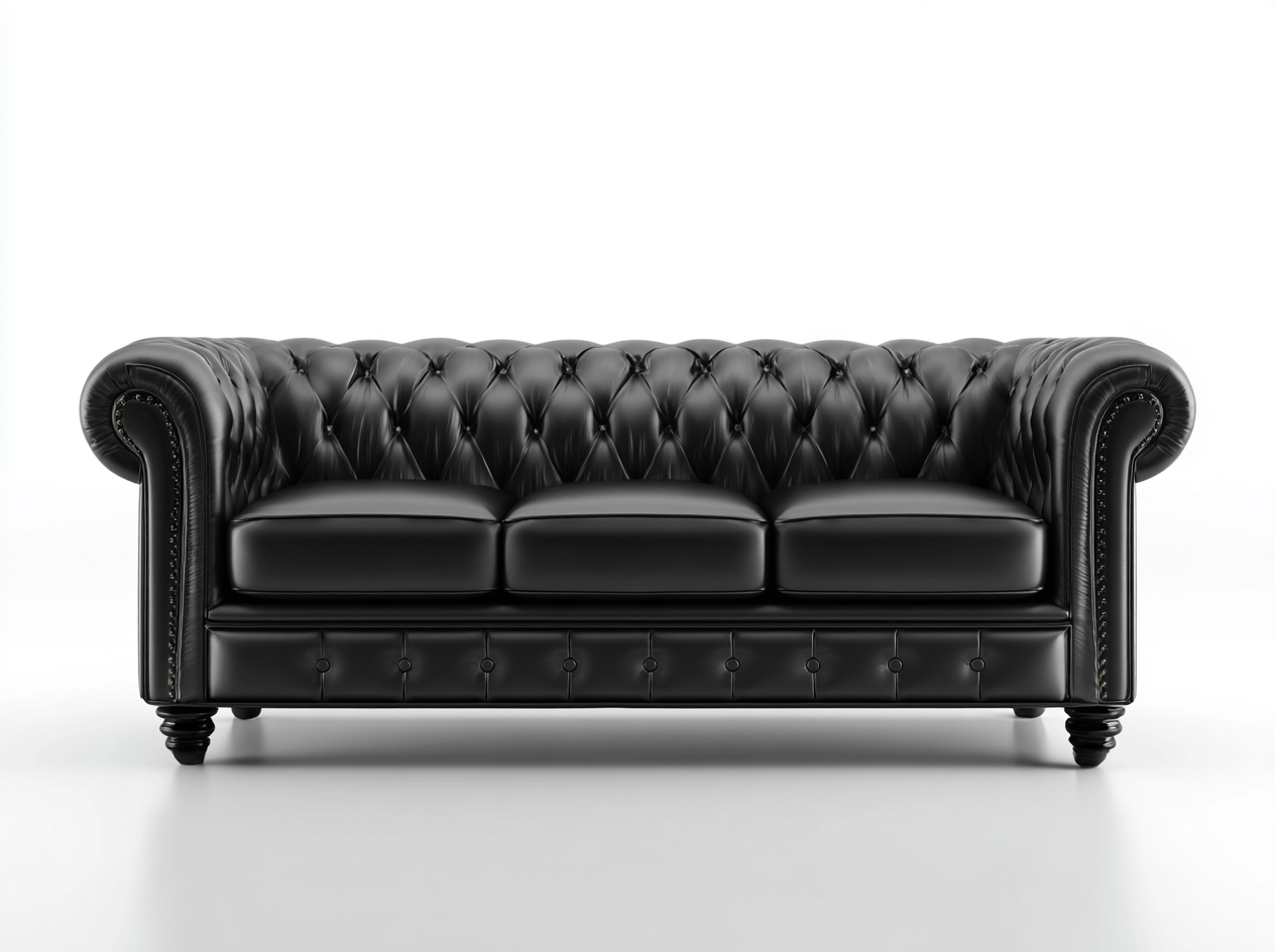 Canapé 3 places en cuir synthétique – noir – style Chesterfield classique