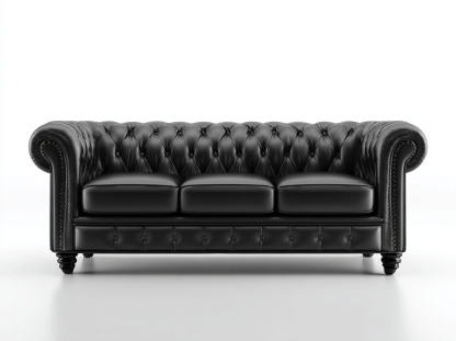 Canapé 3 places en cuir synthétique – noir – style Chesterfield classique