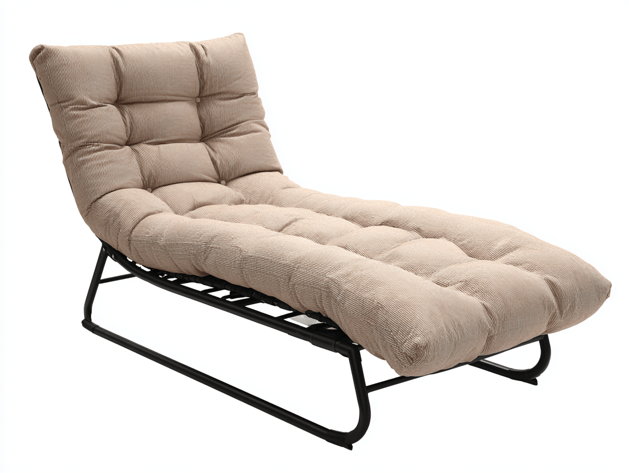 Chaise longue futon en tissu – beige – structure métallique noire