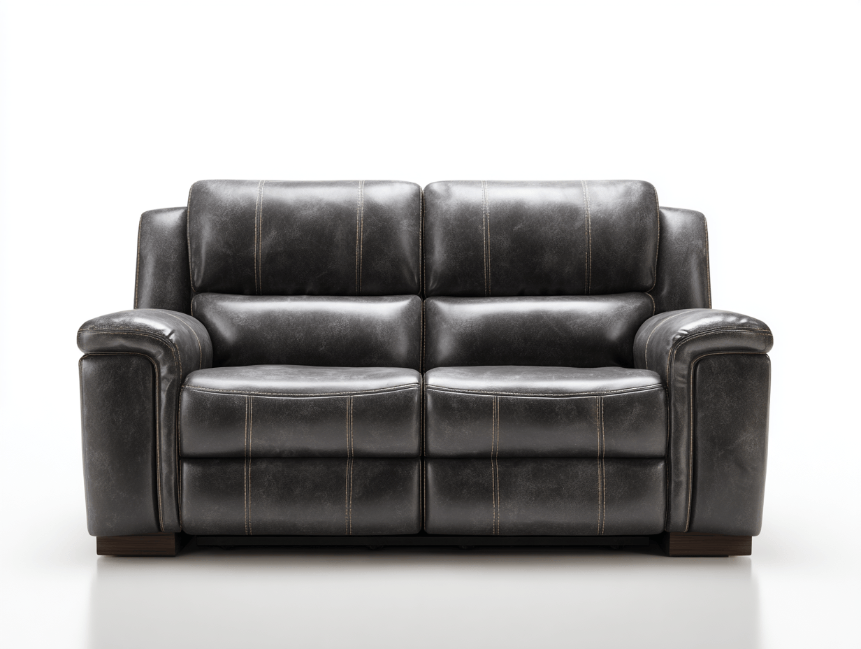 Canapé 2 places – similicuir gris foncé – accoudoirs rembourrés – structure fixe