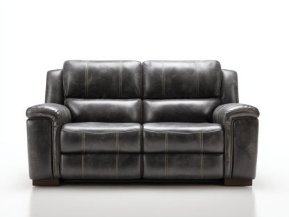 Canapé 2 places – similicuir gris foncé – accoudoirs rembourrés – structure fixe