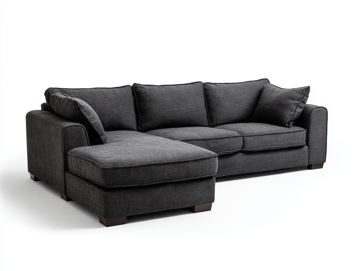 Canapé d'angle en tissu gris foncé – avec méridienne fixe – design contemporain