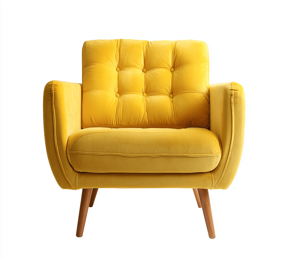 Fauteuil en velours – jaune – style moderne avec dossier capitonné