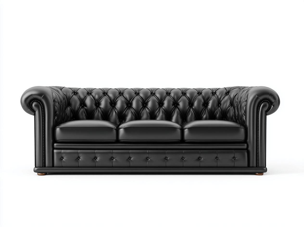 Canapé 3 places en cuir synthétique – noir – style Chesterfield