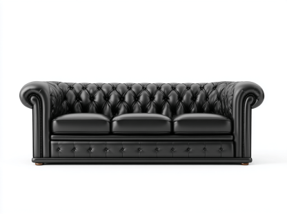 Canapé 3 places en cuir synthétique – noir – style Chesterfield