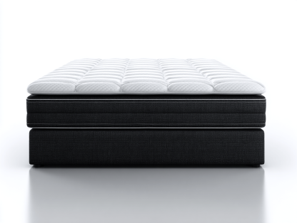 Lit boxspring – tissu noir – avec matelas épais blanc