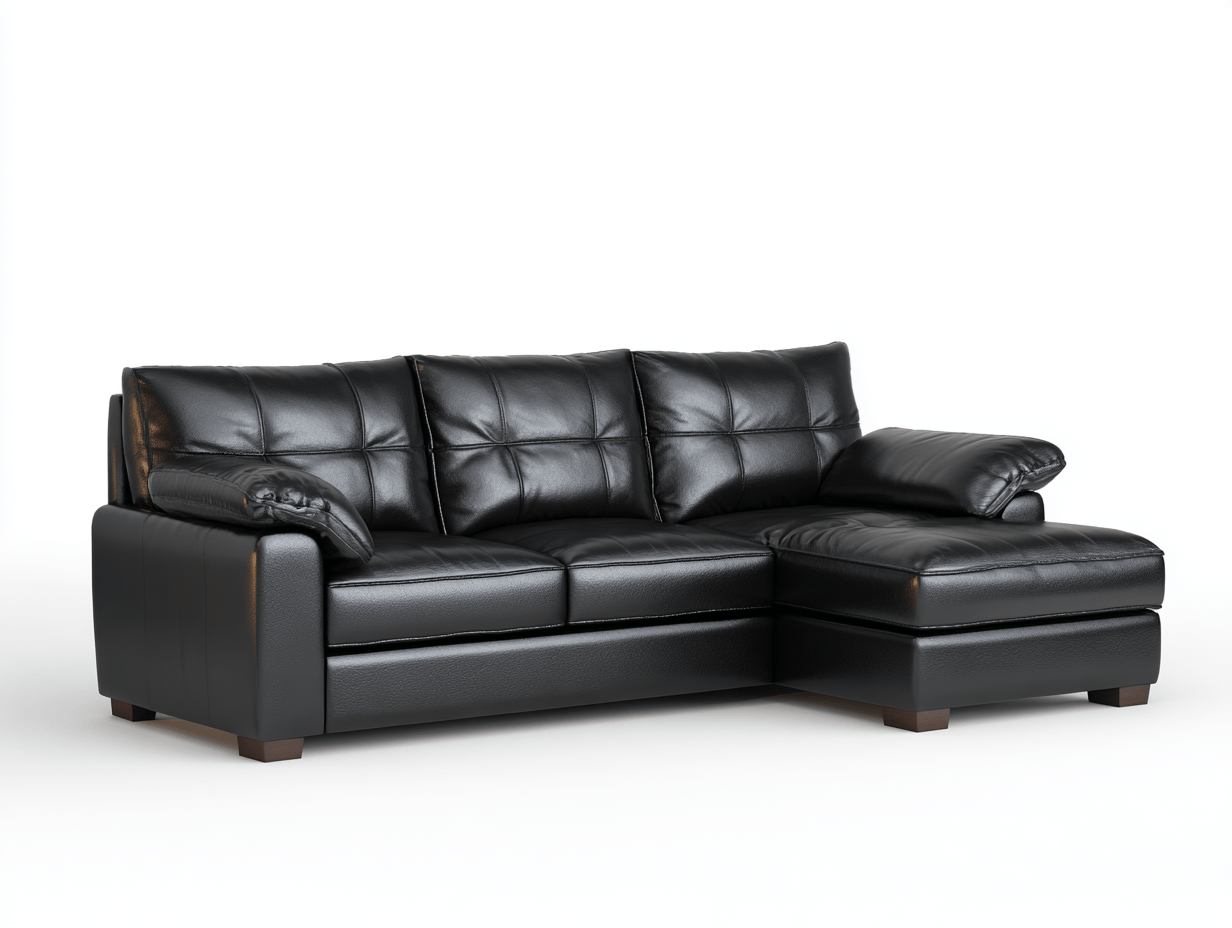 Canapé d’angle 3 places – similicuir noir – avec méridienne fixe