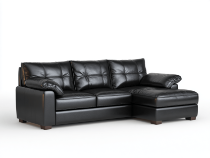 Canapé d’angle 3 places – similicuir noir – avec méridienne fixe