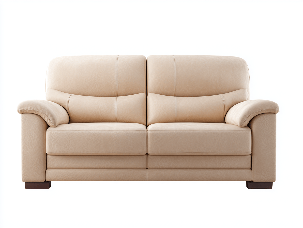 Canapé deux places en cuir synthétique – beige – dossier et accoudoirs rembourrés