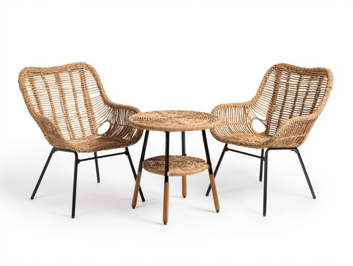 Salon de jardin 3 pièces – rotin synthétique – marron/noir – structure en métal et design ajouré