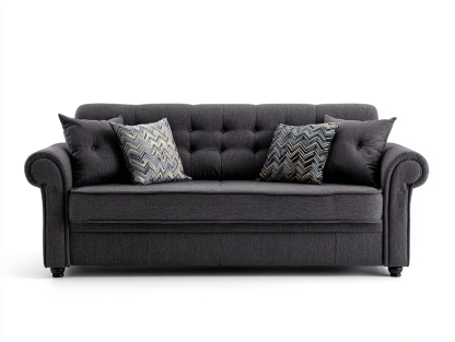 Canapé 3 places – tissu – gris foncé – style classique avec accoudoirs roulés