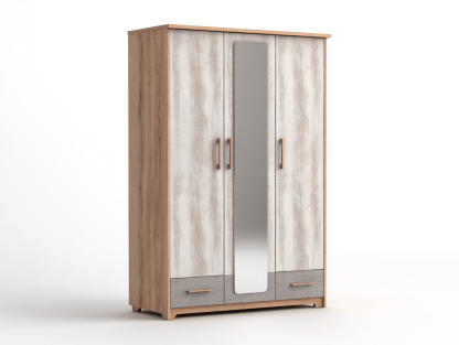 Armoire en bois – chêne clair et gris – avec miroir et tiroirs