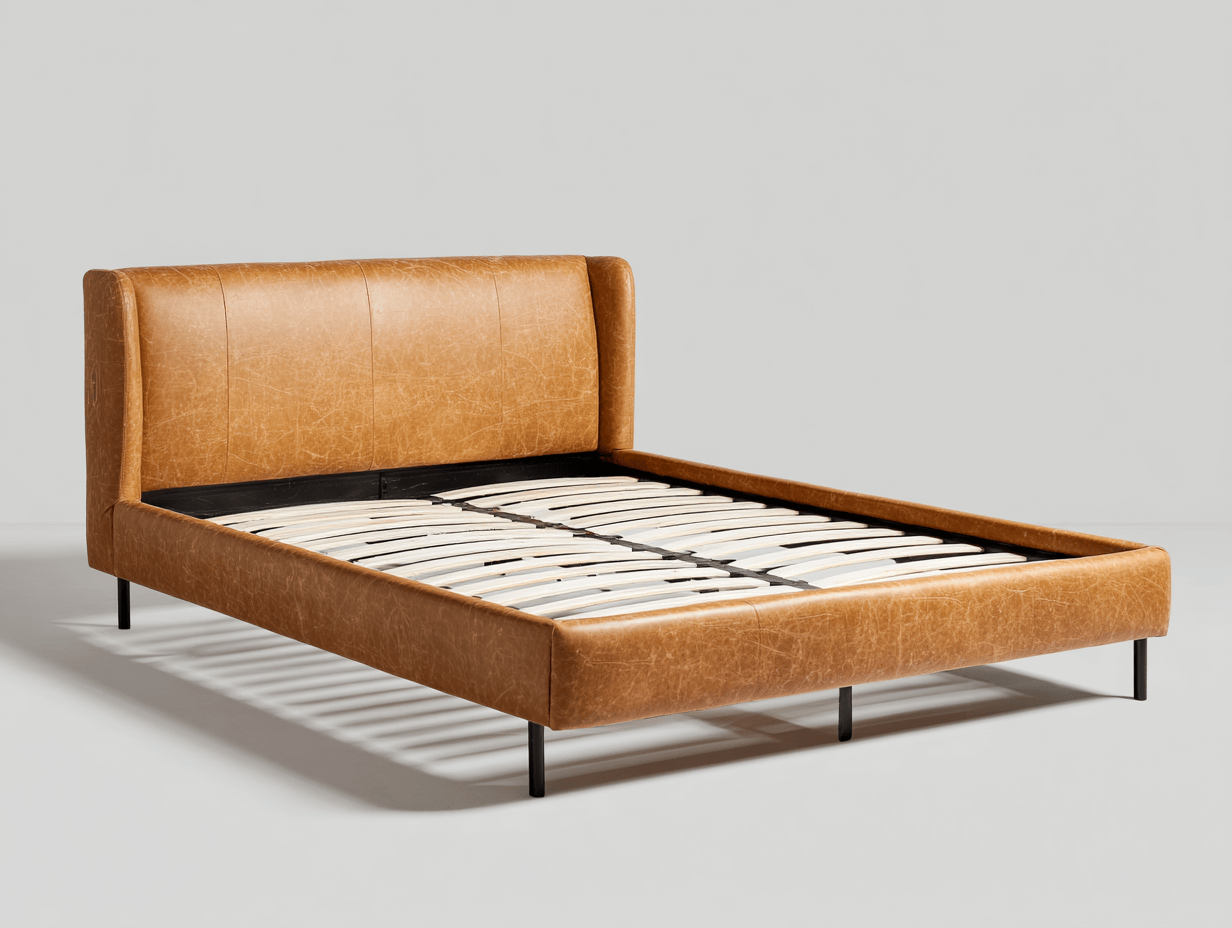 Lit double en similicuir – marron – structure moderne avec pieds métalliques