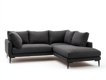 Canapé d'angle en tissu – gris foncé – avec méridienne intégrée et 6 coussins de dossier amovibles