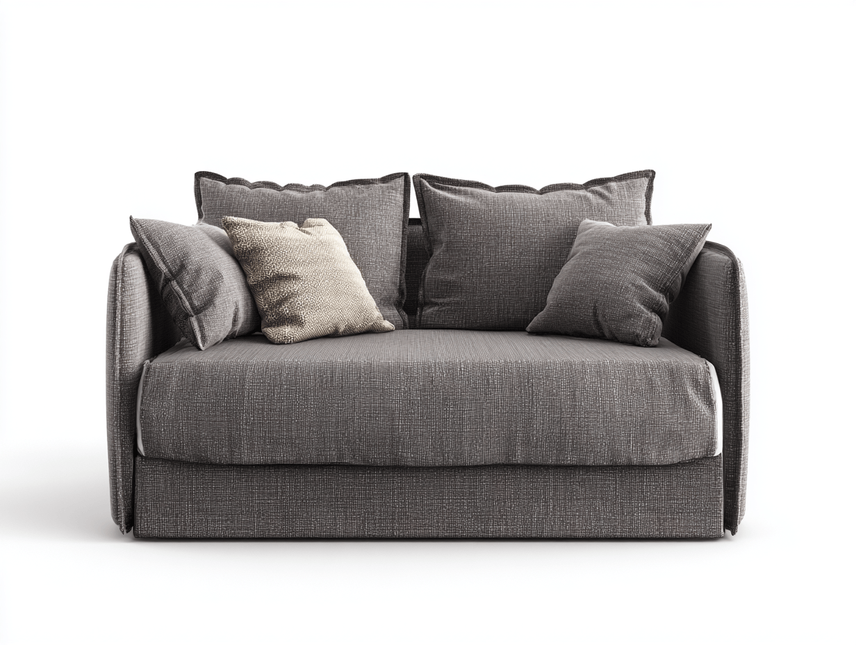 Canapé en tissu – gris foncé – 2 places avec coussins décoratifs