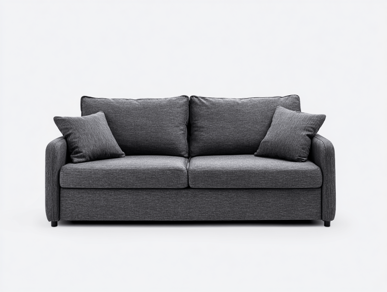 Canapé 2 places en tissu – gris foncé – coussins inclus