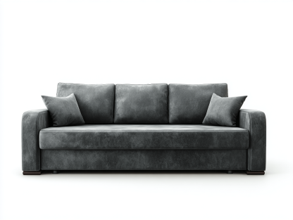 Canapé en cuir synthétique – noir – trois places avec coussins décoratifs