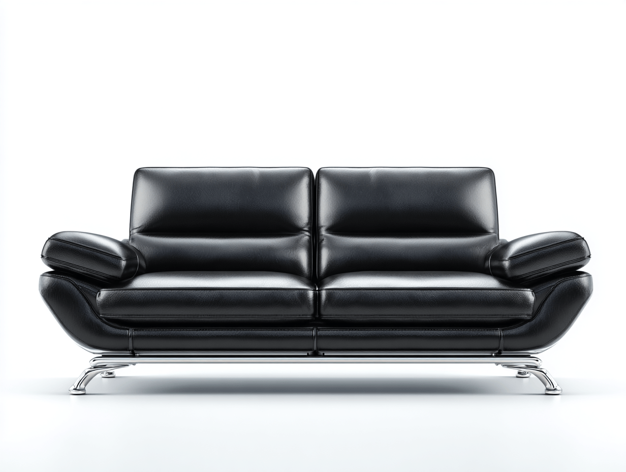 Canapé 2 places en cuir synthétique – noir – design moderne avec pieds en métal chromé