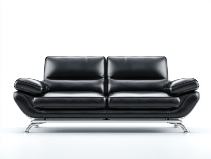 Canapé 2 places en cuir synthétique – noir – design moderne avec pieds en métal chromé